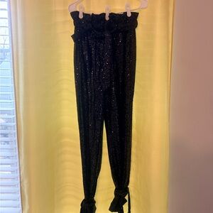 Elegant Black Sequin Women's Cropped Pants